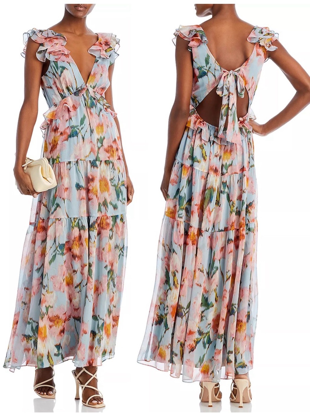 Bloomingdale’s Aqua Tiered Maxi Dress
